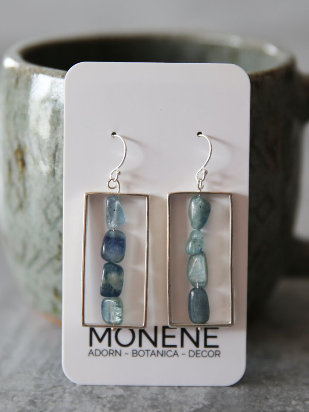 Large Rectangle Sterling Frames with Blue Kyanite Bead Earrings